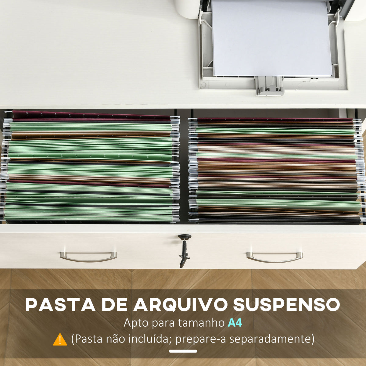 Armário para Arquivos com Gavetas para Escritório Armário de Arrumação de Escritório com Fechadura e 2 Chaves para Estúdio Dormitório 74x42x72cm Branco — foto 5