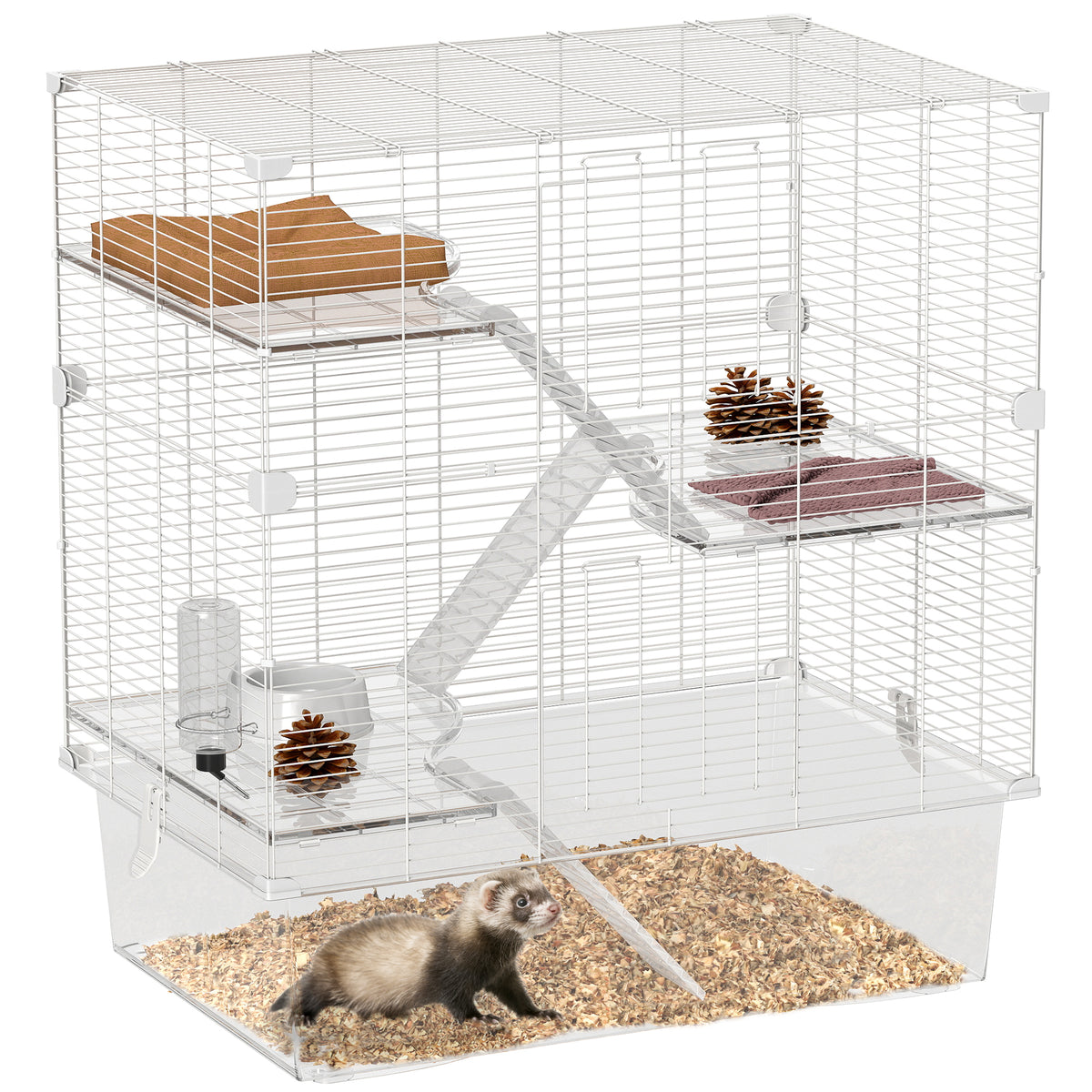 Gaiola para Pequenos Animais de 4 Níveis com Bandeja Inferior Gaiola para Roedores com Rampas Comedouro e Bebedouro Recinto para Chinchilas 73x47x80 cm Branco — foto 1