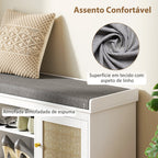 Banco Sapateira Móvel Sapateira Boémio com Assento Acolchoado Portas com Frente em Vime Prateleira Aberta Prateleira Ajustável para 9 Pares de Sapatos para Entrada 105x35x47 cm Branco — foto 5