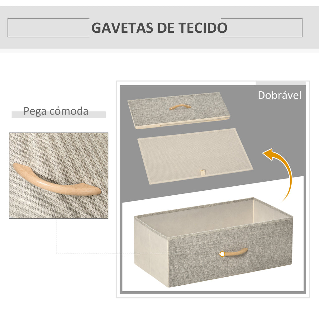 Cómoda com 4 Gavetas Dobráveis e Prateleira Aberta Cómoda com Gavetas de Tecido para Escritório Dormitórios Estilo Industrial Anti-Tombo 58x29x103cm Madeira e Cinza Claro — foto 5