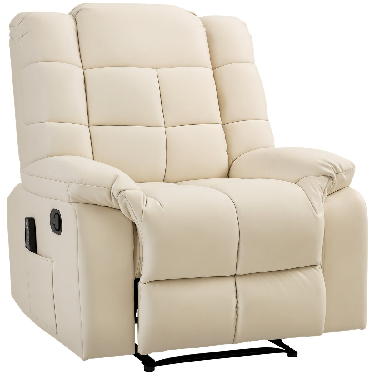 Poltrona de Massagem Poltrona Relax Reclinável com 8 Pontos de Massagem Controlo Remoto Estofada em PU Apoio para Pés Bolso Lateral Poltrona para Sala de Estar Quarto 94x99x99 cm Creme — foto 1