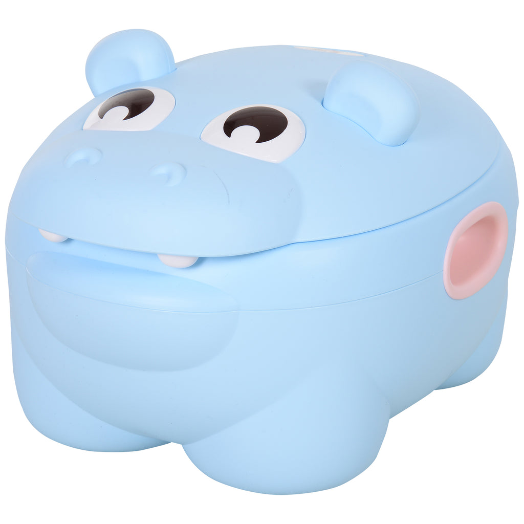 Bacio para Bebé em Forma de Hipopótamo 2 em 1 com Cubo Amovível e Escova de Limpeza Bacio de Aprendizagem Treinamento Portátil Carga 25 kg 40x30x23 cm Azul — foto 1