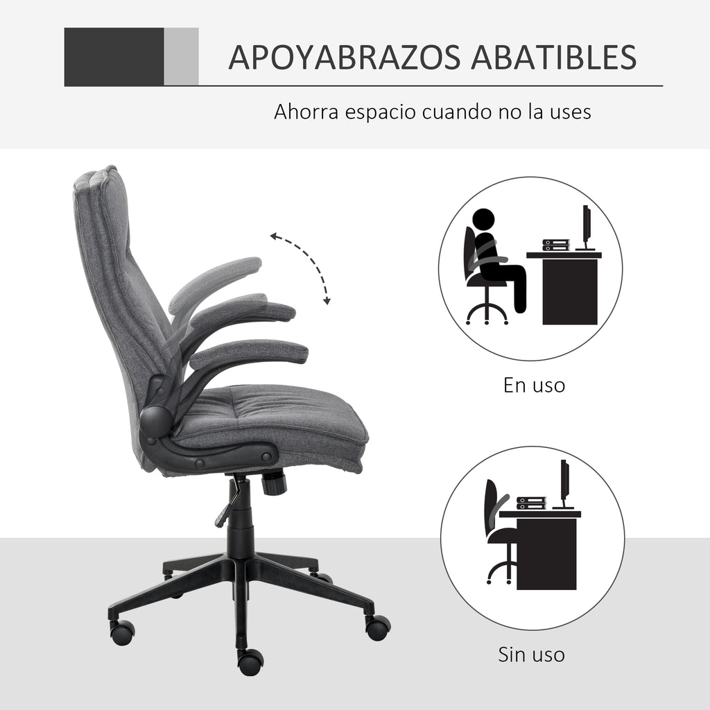 Cadeira de escritório ergonômica 360 ° giratória com função de inclinação Apoios de braço acolchoados e ajustáveis ​​em altura para casa e escritório 67x70x108-118 cm Cinza — foto 7