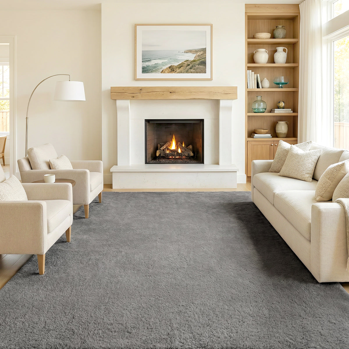Tapete para Sala de Estar 230x160 cm Tapete Lavável à Máquina Pelo Longo Macio Estilo Moderno Tapete para Sala de Estar Quarto Sala de Jantar Cinza — foto 2