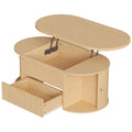 Mesa de Centro com Tampo Elevatório Oval Compartimento Oculto Gaveta Canelada Portas de Correr e Armários 100x50x40 cm Carvalho — foto 1