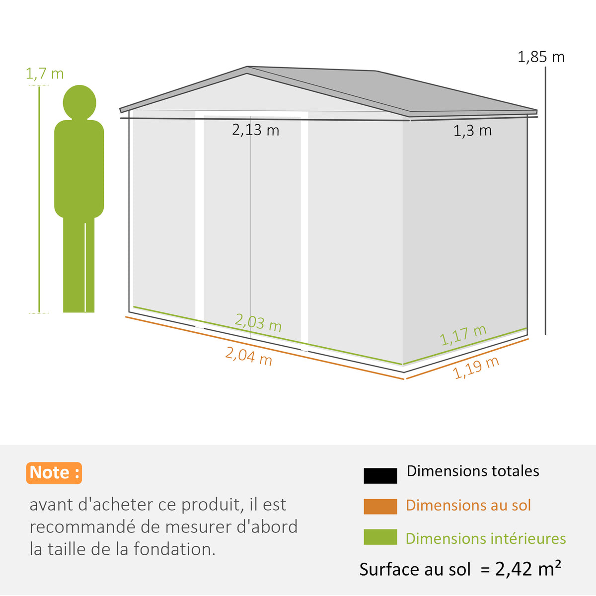 Abrigo de Jardim 2,5 m² Casa de Arrumos para Ferramentas com Kit de Fundação Cabanão com Porta Trancável Chapa de Aço Cinza — foto 2