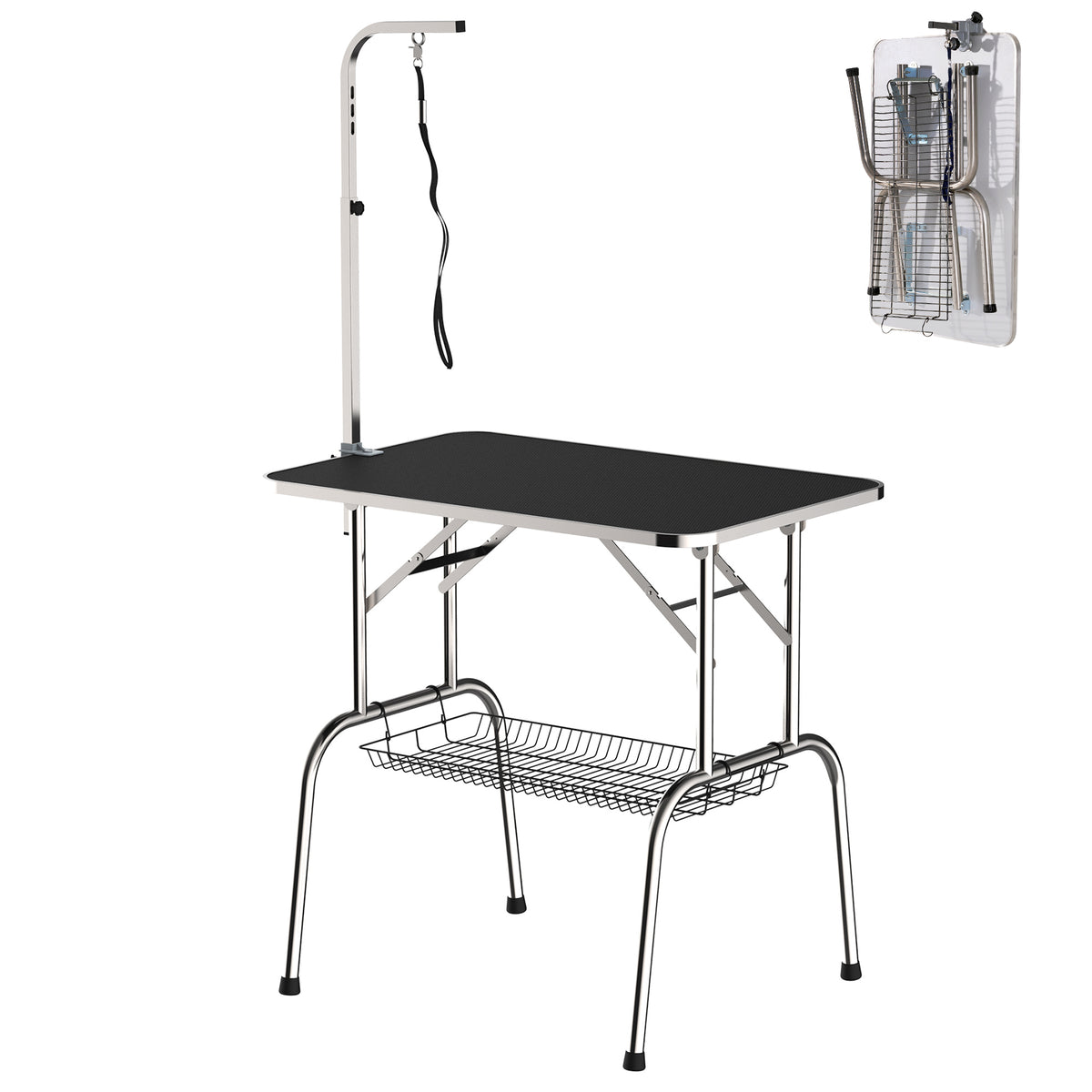 Mesa de Cabeleireiro para Animais de Estimação Mesa Sanitária Dobrável Aço, Alumínio, Chapa Anti-riscos e Borracha - 90x60x75 cm — foto 1