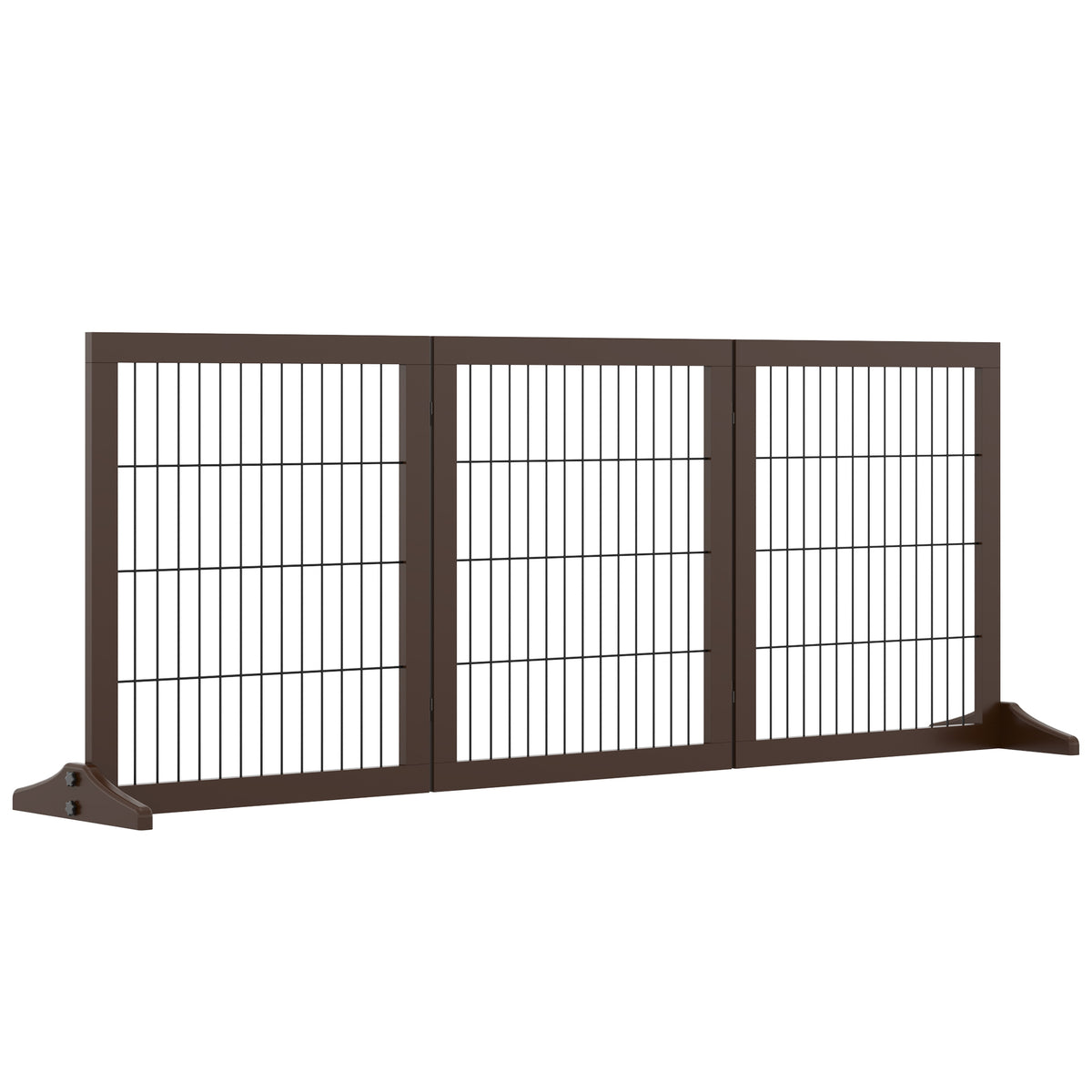 Barreira de Segurança para Cães de 3 Paineis Barreira para Cães com Estrutura de Madeira e Pés de Apoio para Corredor Escada 185x36x71 cm Marrom — foto 1