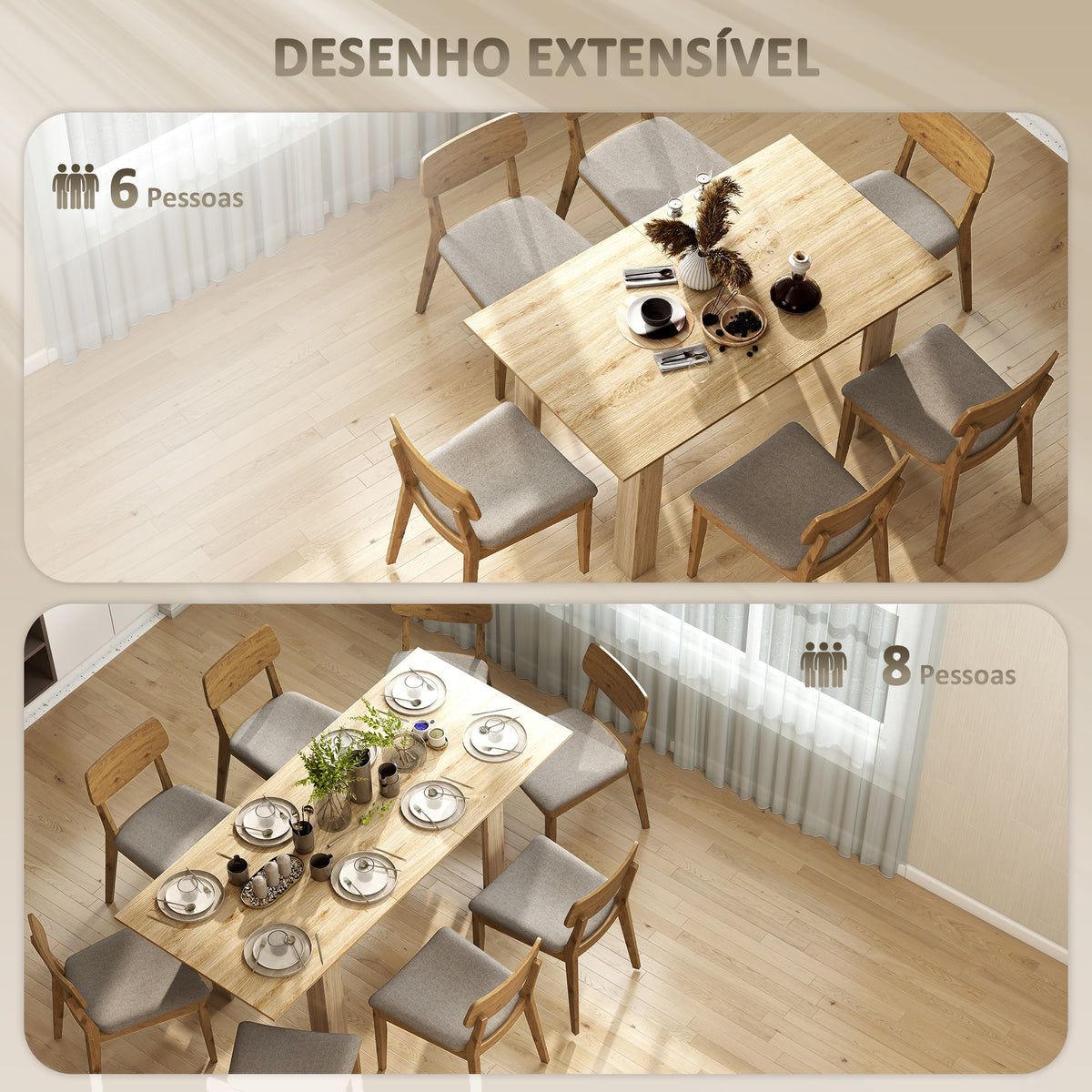 Mesa de Refeição Extensível de 140 a 180 cm Mesa de Cozinha Extensível Retangular para 6-8 Pessoas para Sala 140-180x90x75 cm Madeira — foto 4