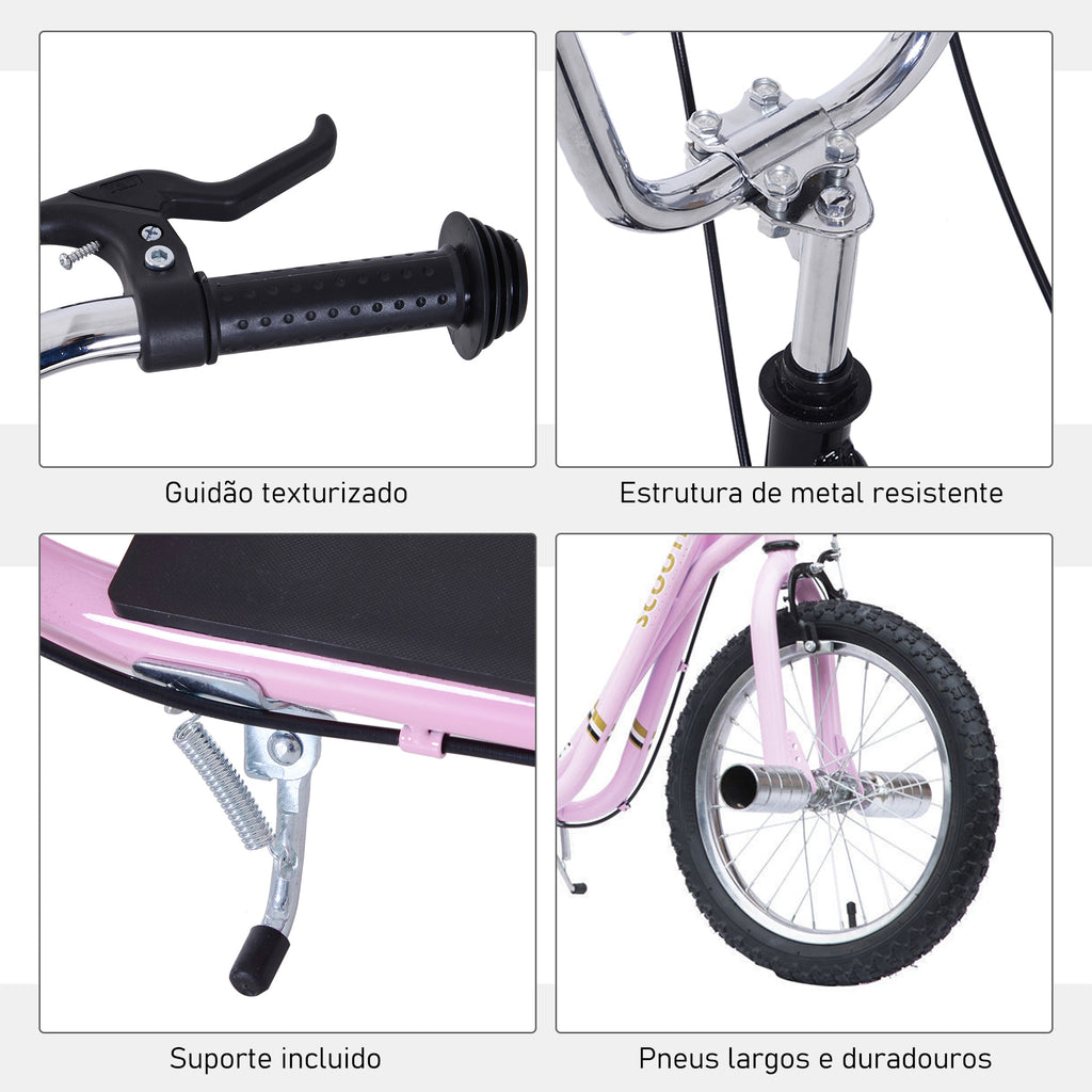 Trotinete com 2 Rodas de 16 Polegadas Trotinete para Crianças com Altura Ajustável e Freio 143x58x92-100 cm Rosa — foto 5