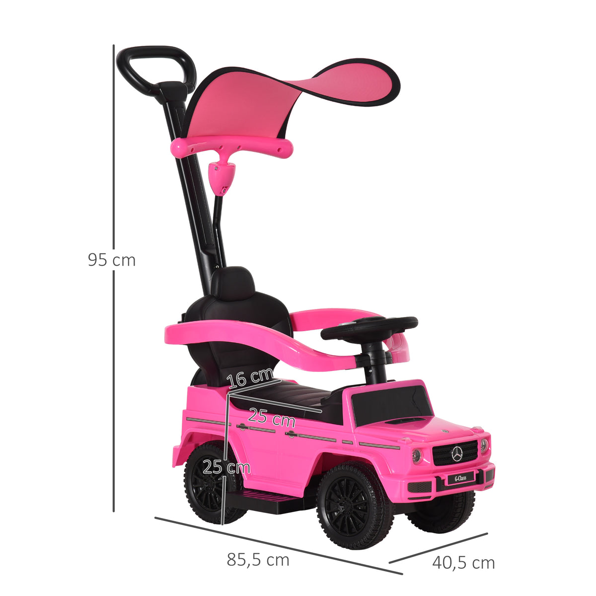 Carro de Passeio Carro Andador para Crianças acima de 12 Meses Mercedes G350 com Buzina Capô Removível Encosto e Suporte de Proteção 85,5x40,5x95 cm Rosa — foto 3