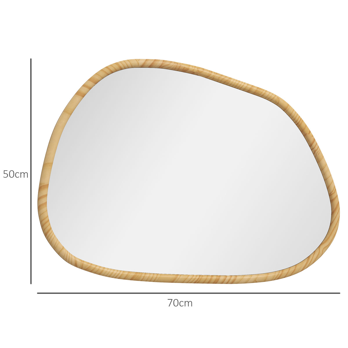 Espelho de Parede Decorativo 70x50 cm Espelho de Casa de Banho com Forma Irregular e Moldura de Madeira para Sala Entrada Corredor Horizontal ou Vertical Natural — foto 3