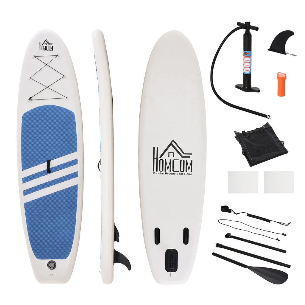 Prancha de surf inflável com remo ajustável Almofada antideslizante e acessórios completos Máx. 120 kg 305x80x15 cm Azul Branco — foto 1
