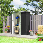 Abrigo de Jardim 1,07m² 142x84x189cm Abrigo de Jardim de Aço Galvanizado com Porta Fechadura e Orifícios de Drenagem para Armazenamento de Ferramentas Cinza — foto 6