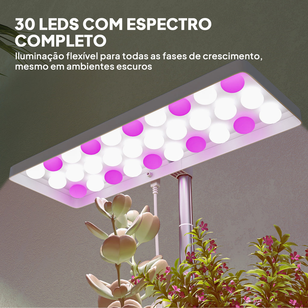 Luz de Crescimento com 30 LED de Espectro Completo Ajustável em Altura com Temporizador Automático 8/12/16/24H 5 Níveis de Brilho e 3 Vasos para Estufa Jardim 31,8x13,4x18,6-35,6 cm Branco — foto 5