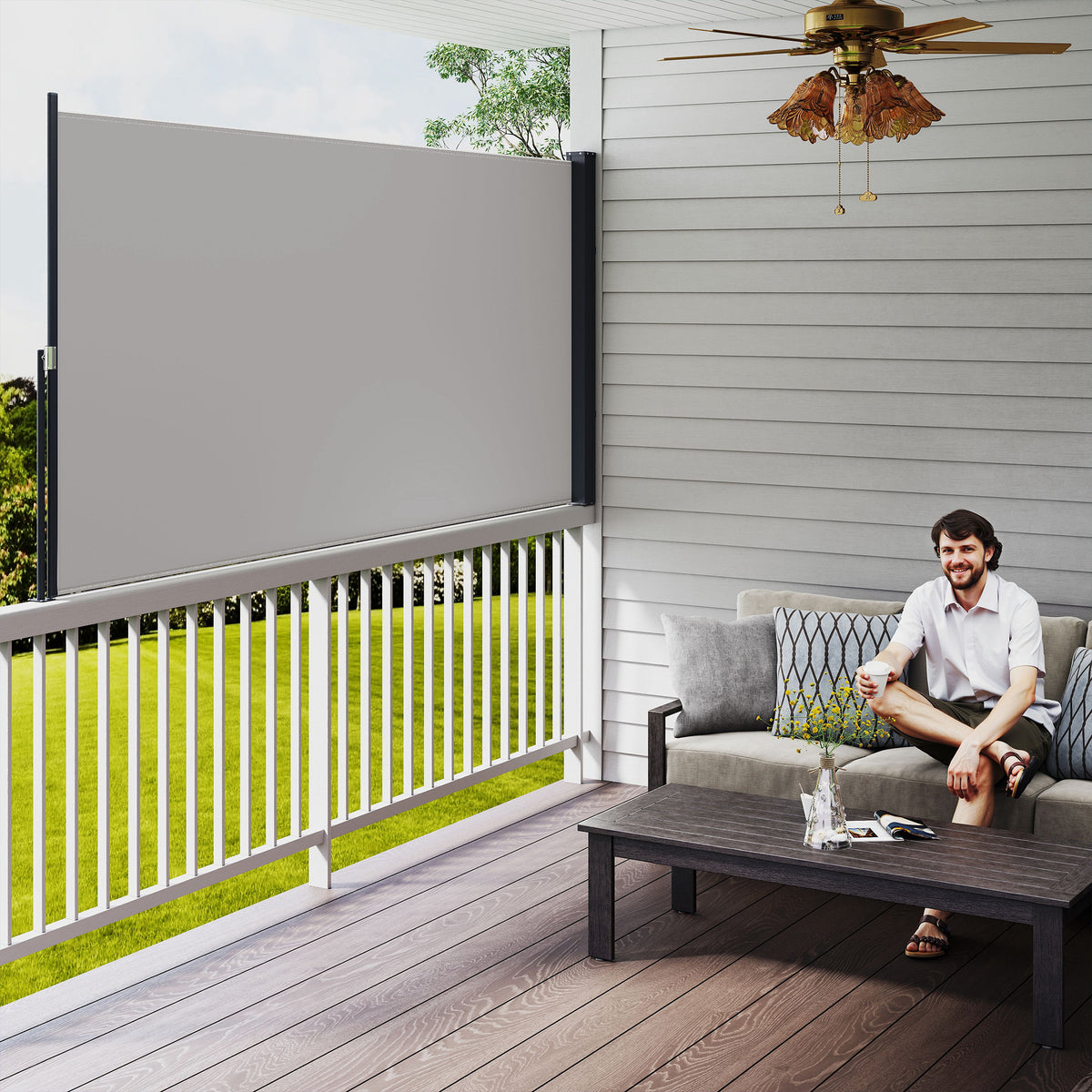 Toldo Lateral Retrátil Toldo Enrolável de Privacidade e Proteção Solar para Jardim Varanda 300x140 cm Cinza Claro — foto 2