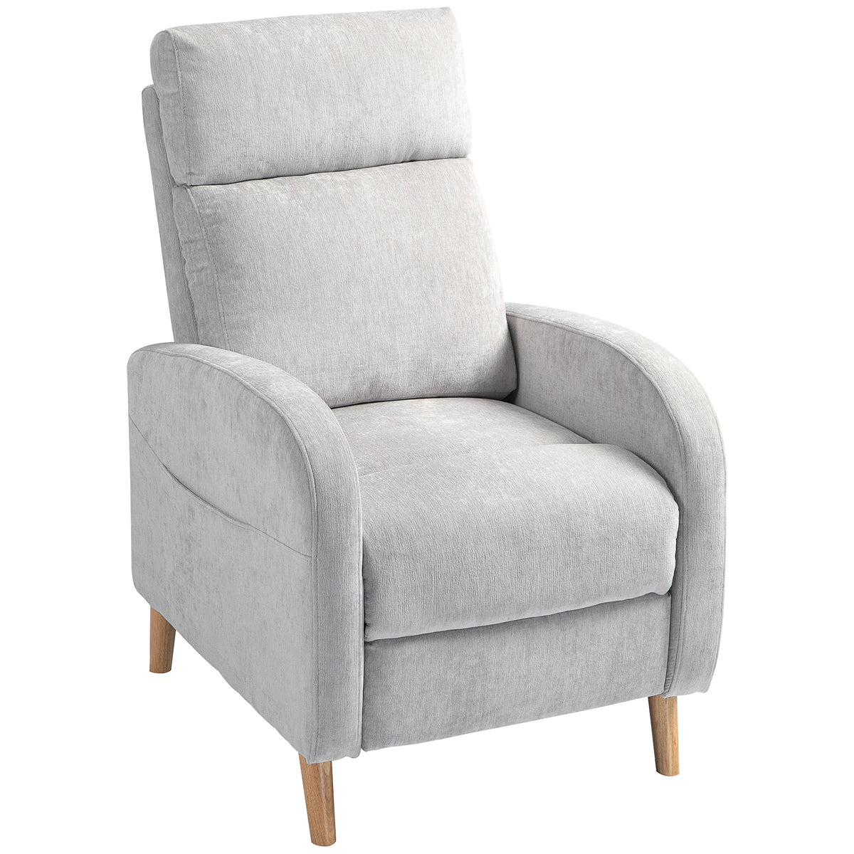 Poltrona Relax Reclinável Manual Poltrona Relax Estofada em Linho Sintético com Apoio para os Pés e Bolso Lateral Poltrona Reclinável para Dormitório Escritório Carga 120 kg 68x90x106 cm Cinza Claro — foto 1
