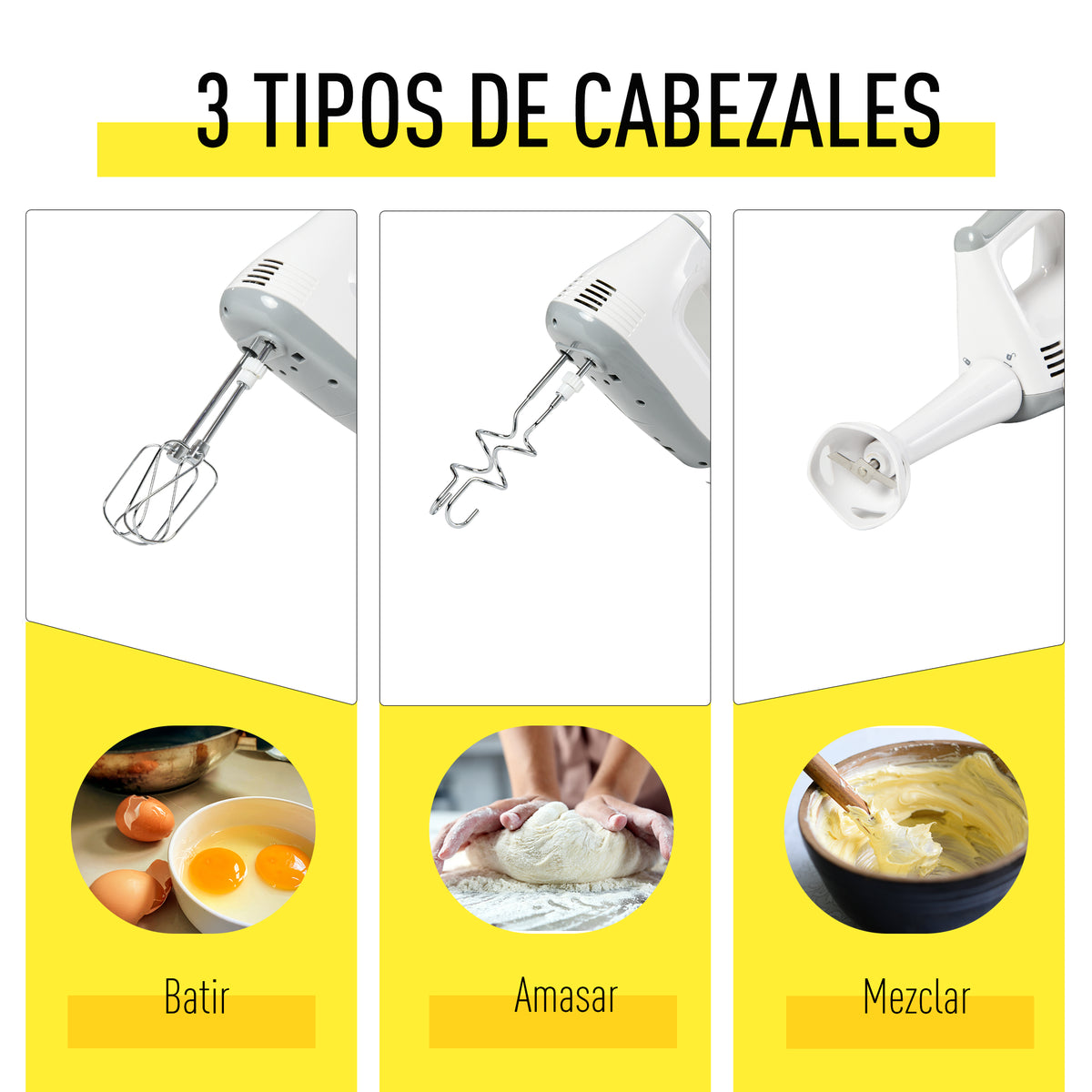 Batedeira de Pastelaria Profissional Batedeira Multifuncional Robô de Cozinha 3.4 litros com 6 velocidades Inclui 3 cabeças 300 W de aço inoxidável branco — foto 5