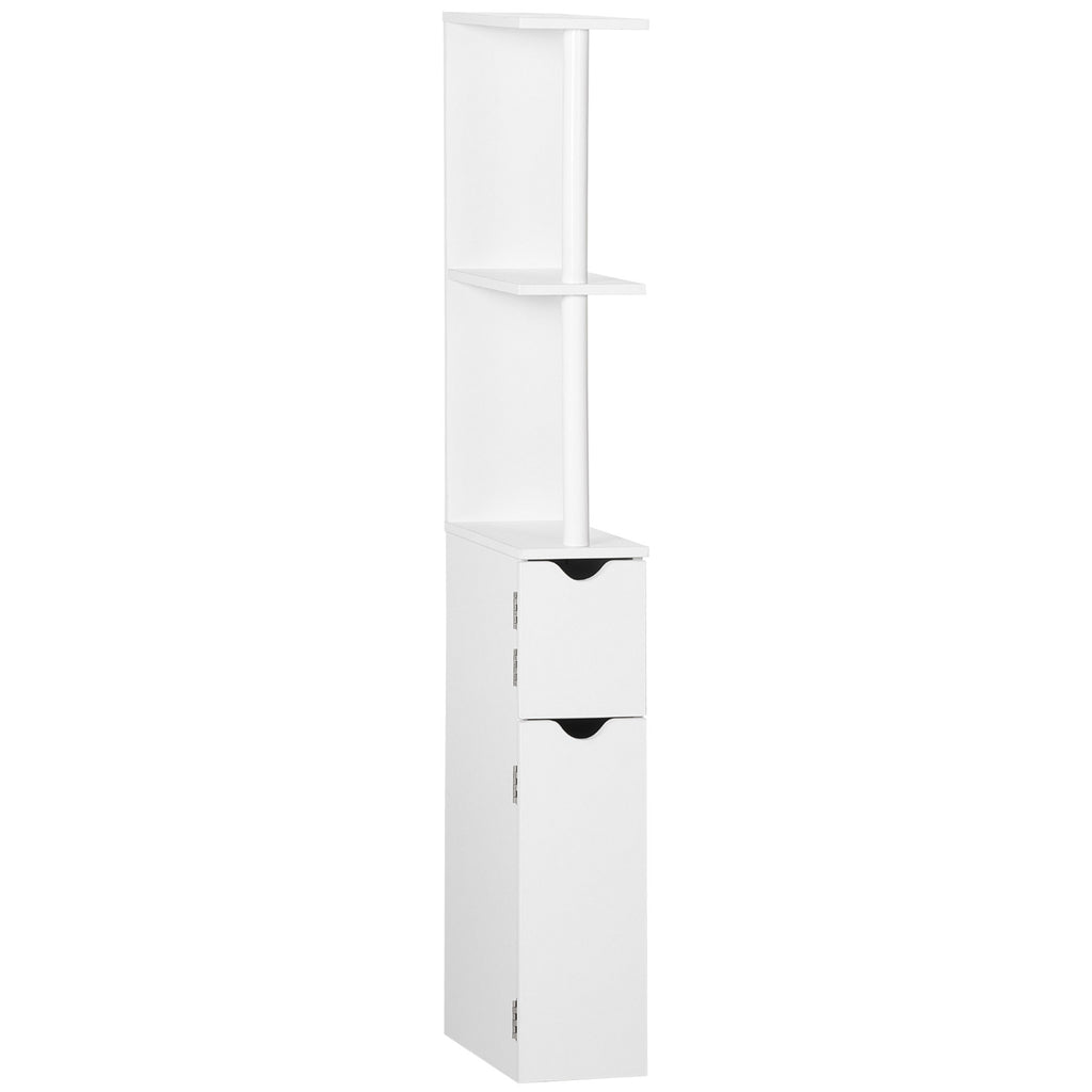 Coluna Casa de Banho com 2 Portas e 2 Prateleiras Abertas Armário Alto para Casa de Banho Sala de Estar Dormitório Estilo Moderno 15,2x29,8x118cm Branco — foto 1