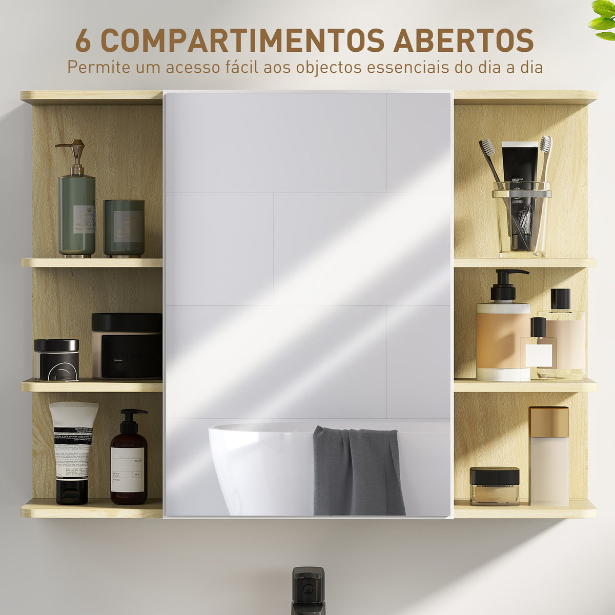 Armário de Casa de Banho com Espelho Armário de Parede Móvel de Casa de Banho para Pendurar com Porta Prateleiras Abertas 80x20x59 cm Madeira — foto 5