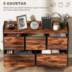 Cómoda com 5 Gavetas de Tecido Cómoda de Estilo Industrial com Estrutura Metálica para Sala de Estar Entrada Quarto 98x29x63 cm Castanho Rústico — foto 4