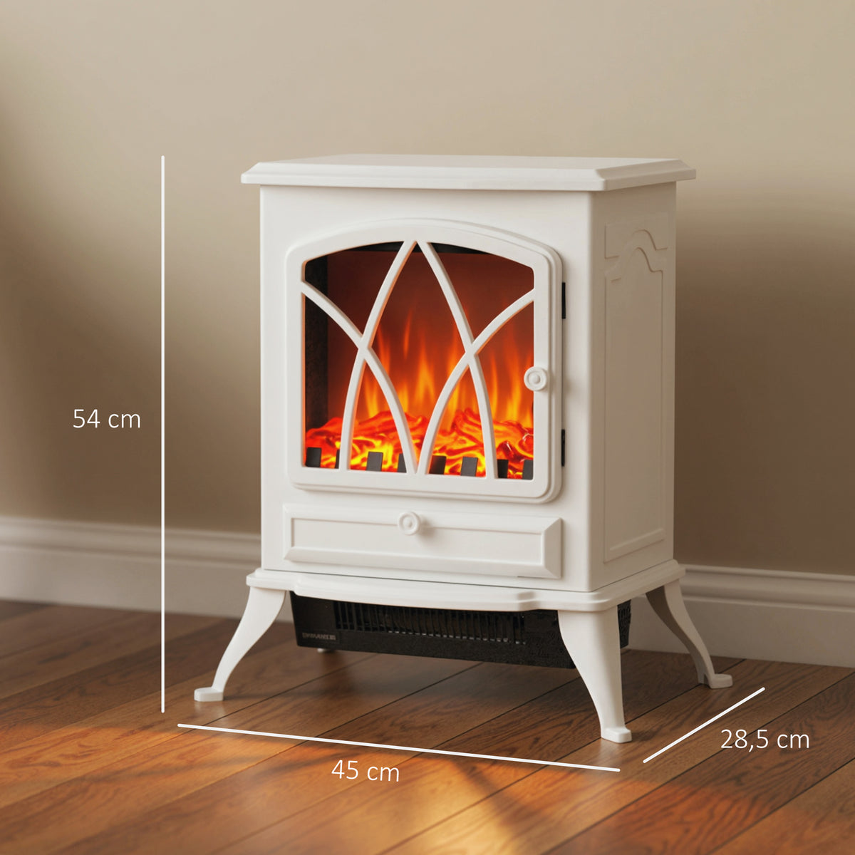 Lareira Elétrica Portátil Lareira Elétrica com Efeito de Chama Realista Potência 1000W/2000W 45x28,5x54 cm Branco — foto 3