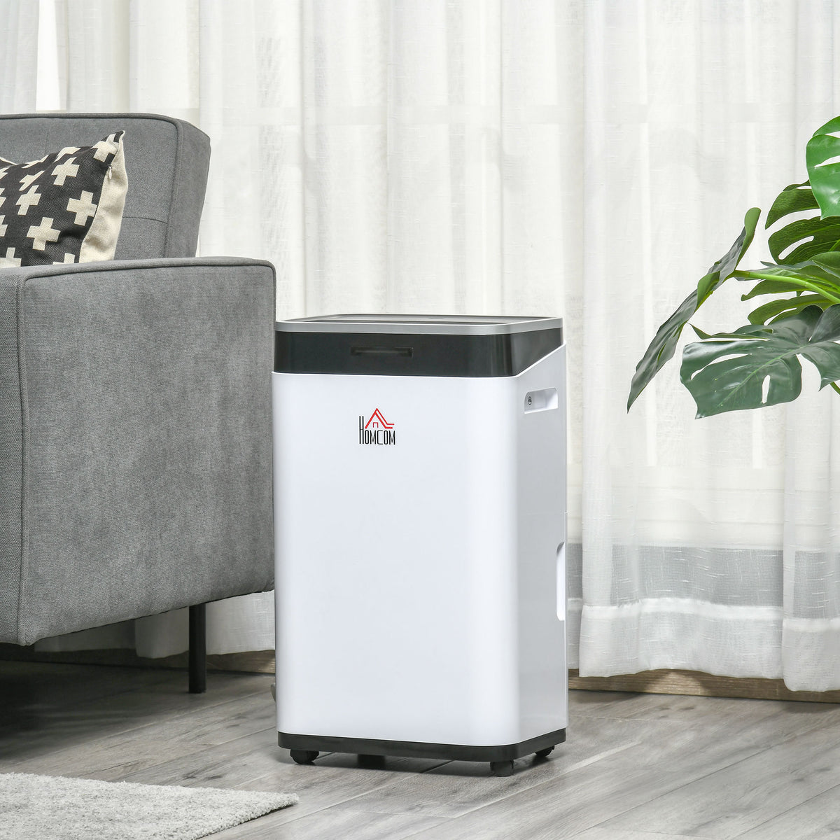 Desumidificador Elétrico 6,5L 20L/Dia com 3 Modos 2 Velocidades Tela LED Luzes Indicadoras Temporizador e Rodas Silencioso para Casa 34x24x57cm Branco — foto 2