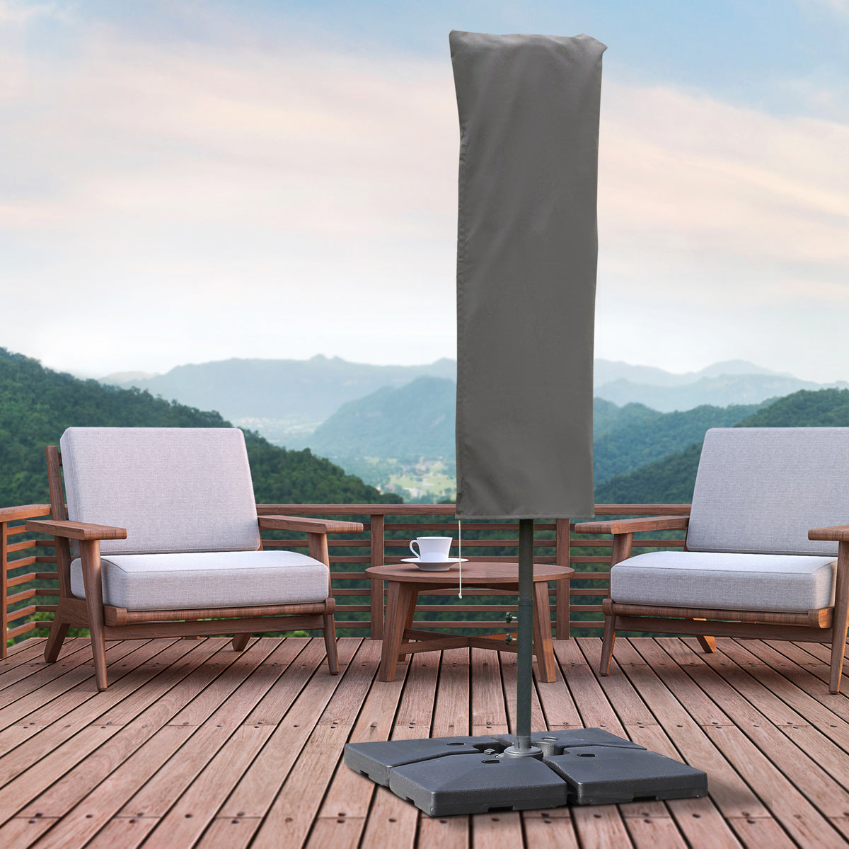 Capa protetora de guarda-sol Ø57x160 cm cobertura de para-sol resistente para jardim com hastes zíper tecido Oxford cinza — foto 2