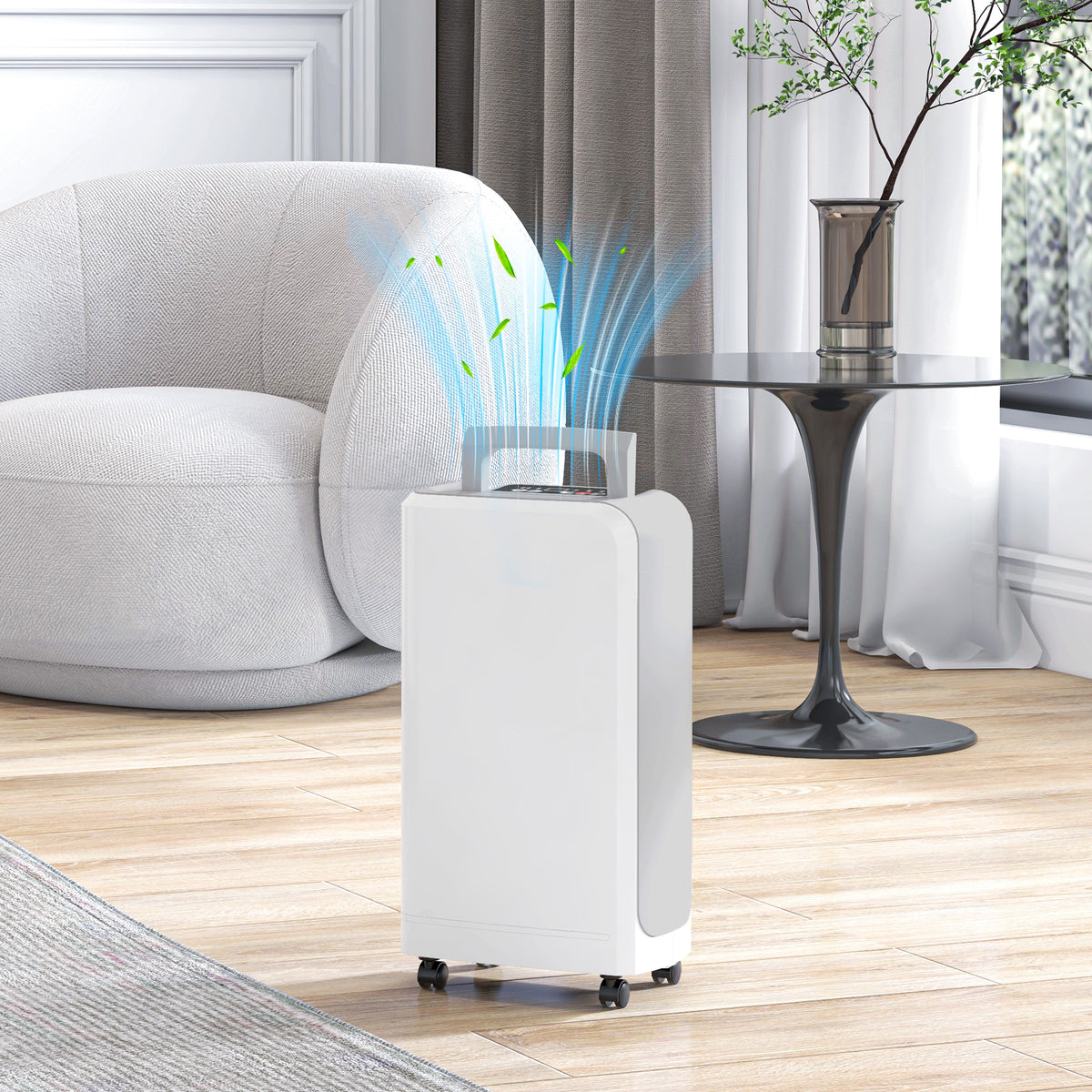 Desumidificador Elétrico 12L/dia Silencioso até 13-18m² com Rodas Temporizador de 24 Horas Ecrã Digital de Humidade e Pega para Quarto Branco — foto 2