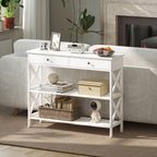 Mesa de console para Corredor com 2 gavetas e 2 prateleiras inferiores Móveis modernos Base elevada anti-inclinação 100x30.5x80 cm Branco — foto 7