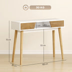 Mesa de Consola Estreita Consola de Entrada Mesa Consola Moderna com 2 Gavetas Compartimento e Pés de Madeira para Corredor Entrada Sala de Estar Dormitório 100x30x75 cm Branco — foto 3