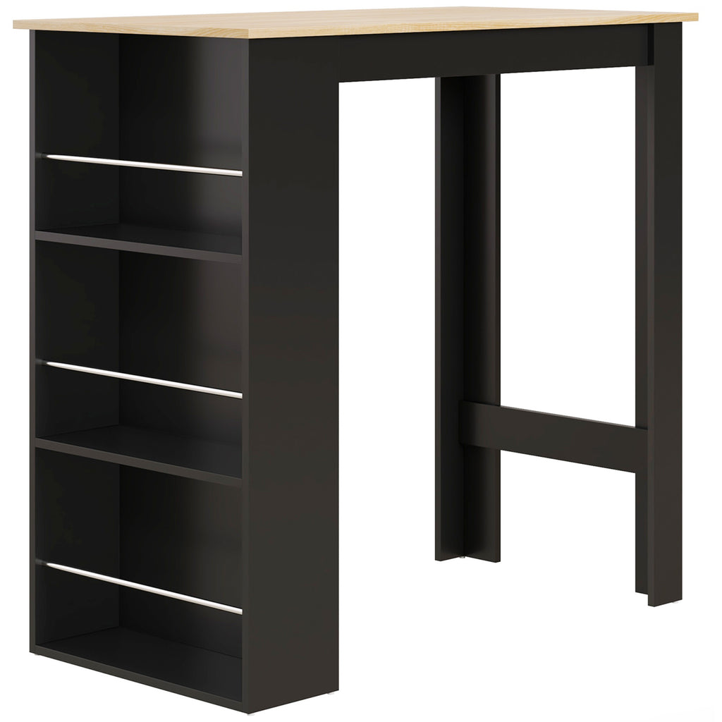 Mesa de Bar de Bistrô com 3 Prateleiras com Suporte Estilo Moderno para Cozinha Sala de Jantar Sala de Estar Estrutura de Melamina 112x57x106 cm Preto e Madeira — foto 1