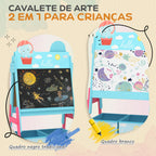 Cavalete para Crianças 2 em 1 Arsósia Infantil com Dupla Face 2 Caixas de Arrumação Cavalete de Pintura para Crianças com Estampa em Animais 53,5x49x113 cm Azul — foto 4