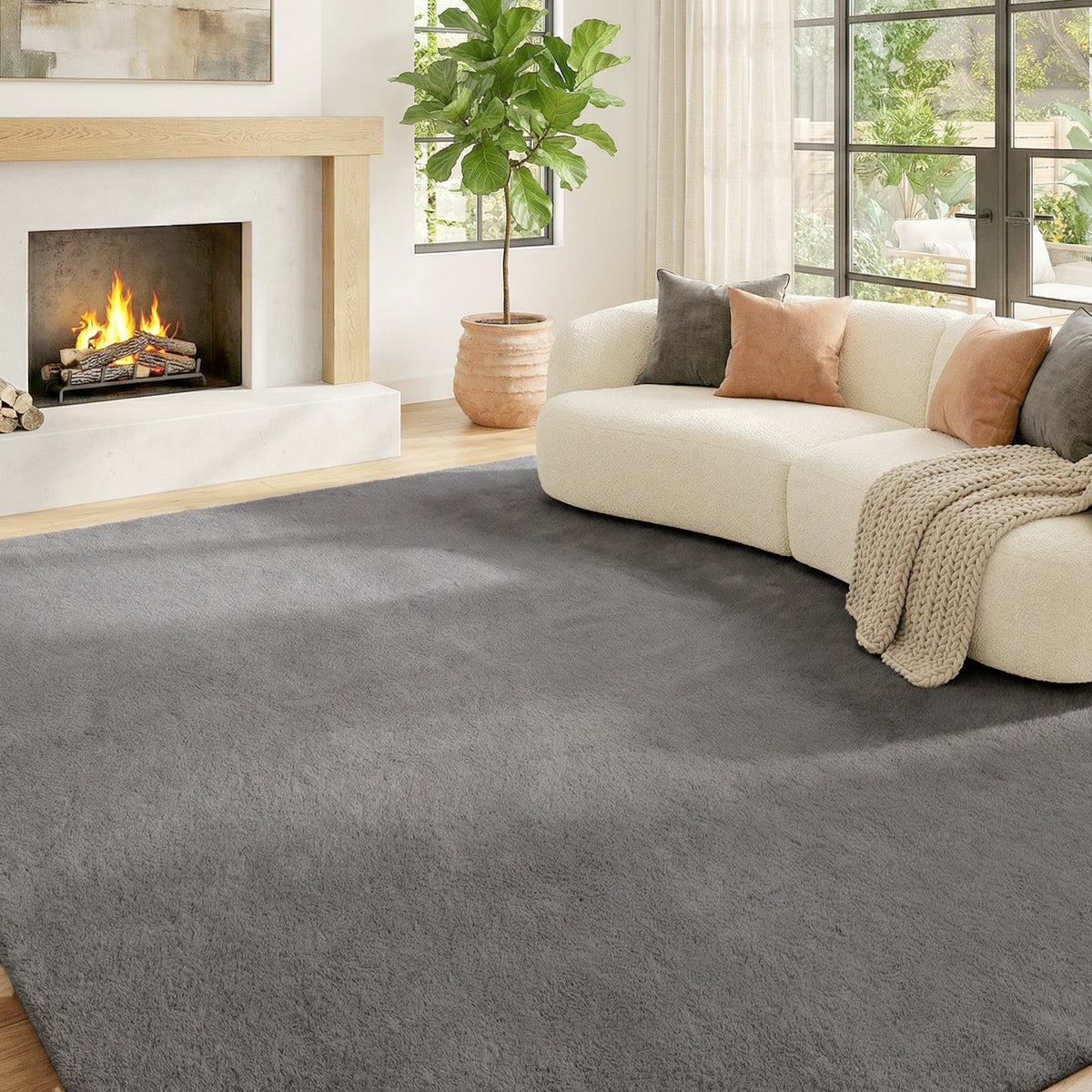 Tapete para Sala de Estar 230x160 cm Tapete Lavável à Máquina Pelo Longo Macio Estilo Moderno Tapete para Sala de Estar Quarto Sala de Jantar Cinza — foto 1