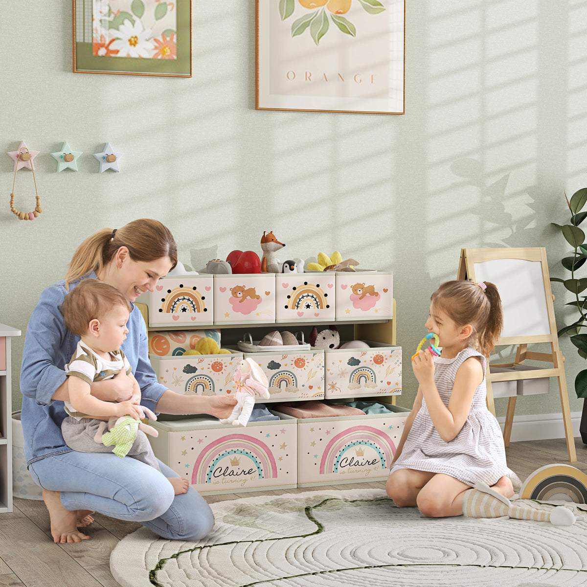 Organizador para Brinquedos para Crianças Organizador Infantil com 9 Cestas de Tecido não Tecido para Escola Infantil Sala de Jogos 93x30x70 cm Multicor — foto 2