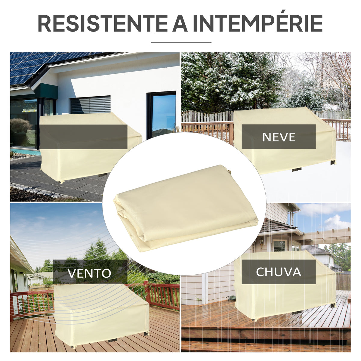 Capa Protetora para Banco 2 Lugares Capa Protetora de Móveis Impermeável Exterior Jardim Proteção contra Chuva e Sol 140x84x56/94cm Creme — foto 4