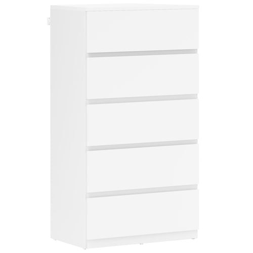 Cassettiera Credenza 5 Cassetti Pannello Legno Carico Max 35 kg 55x34x100 cm Bianco
