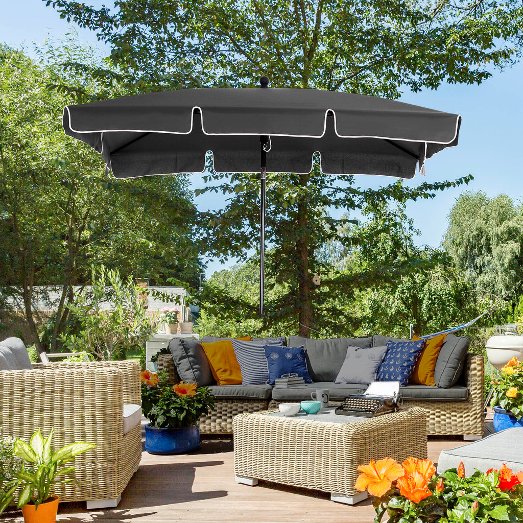 Chapéu de Sol Retangular de Jardim 198x130x240cm Chapéu de Sol de Alumínio com Função de Inclinação para Terraço Pátio Exterior Cinza — foto 2