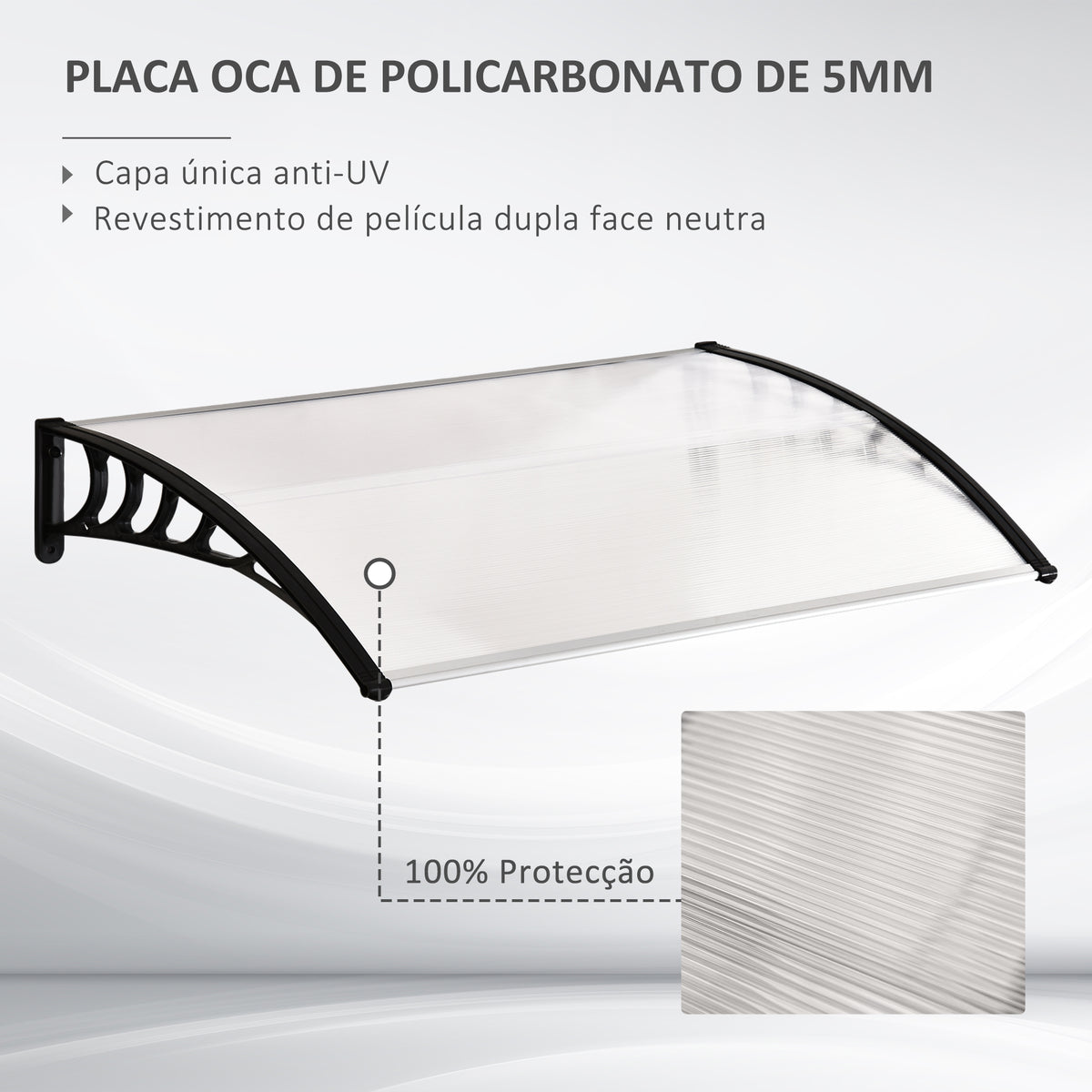 Marquise de Proteção para Portas e Janelas Contra Sol e Chuva Telhado de Proteção com Desenho Moderno 150x90x25 cm Transparente e Preto — foto 4
