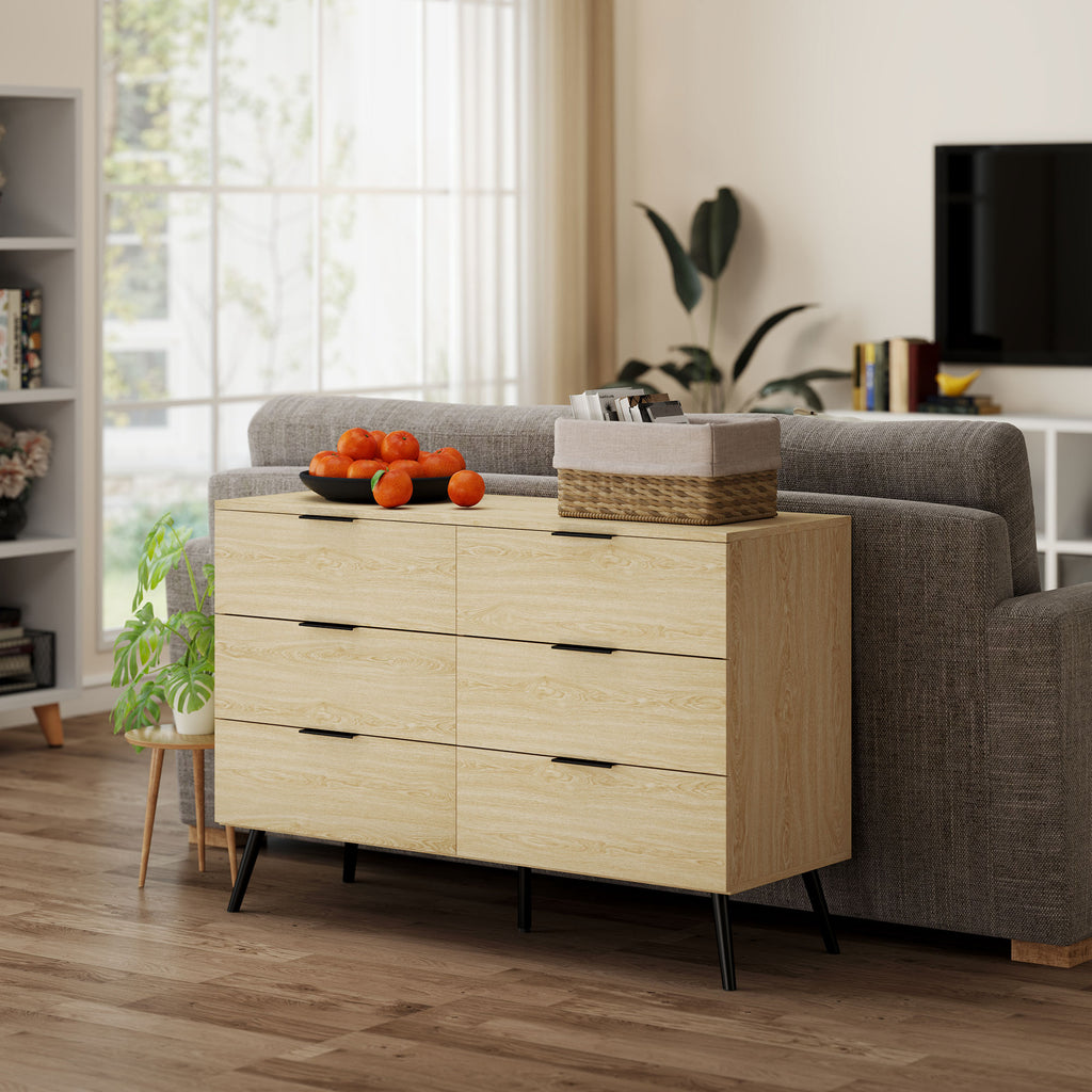 Cómoda com 6 Gavetas Cómoda para Dormitório Cómoda Moderna com Desenho Anti-Tombo para Sala de Estar Corredor 110x40x75 cm Carvalho — foto 7