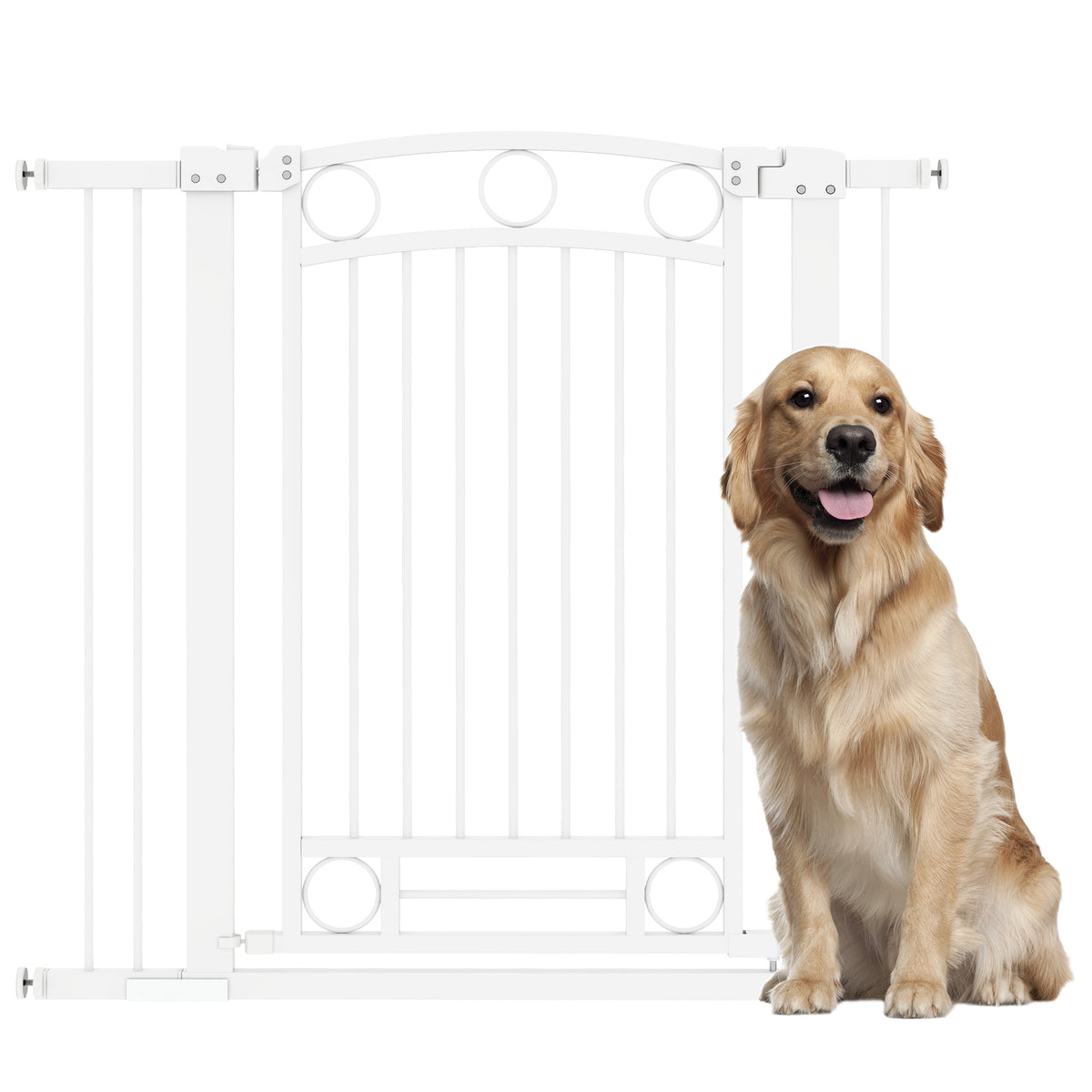 Barreira de Segurança para Cães Barreira de Segurança para Cães com Largura Ajustável 76-104 cm Barreira de Proteção com 2 Extensões para Escadas e Portas Branco - Modelo 2 — foto 1