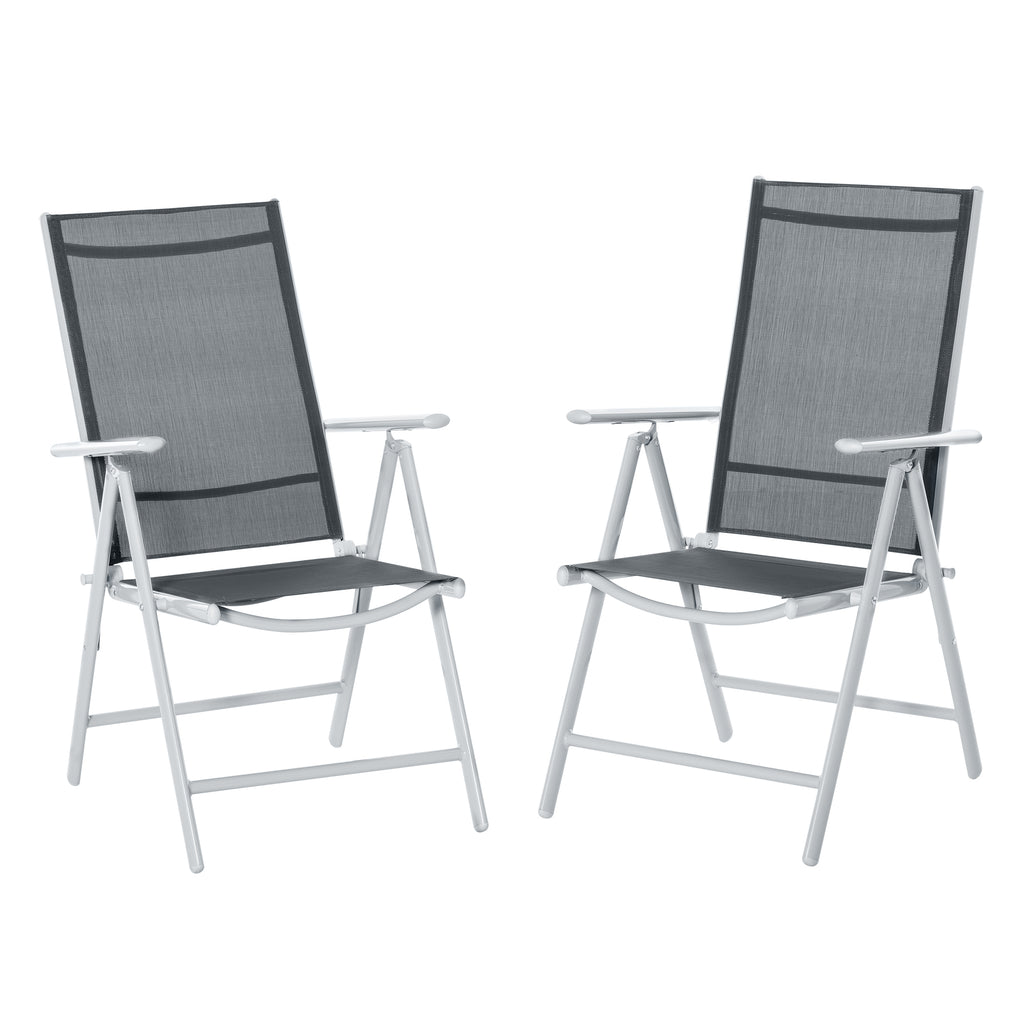 Conjunto de 2 cadeiras dobráveis ​​de alumínio para jardim com encosto alto ajustável de 8 níveis e apoio de braços 65x55x107 cm cinza — foto 1