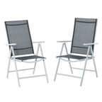 Conjunto de 2 cadeiras dobráveis ​​de alumínio para jardim com encosto alto ajustável de 8 níveis e apoio de braços 65x55x107 cm cinza — foto 1