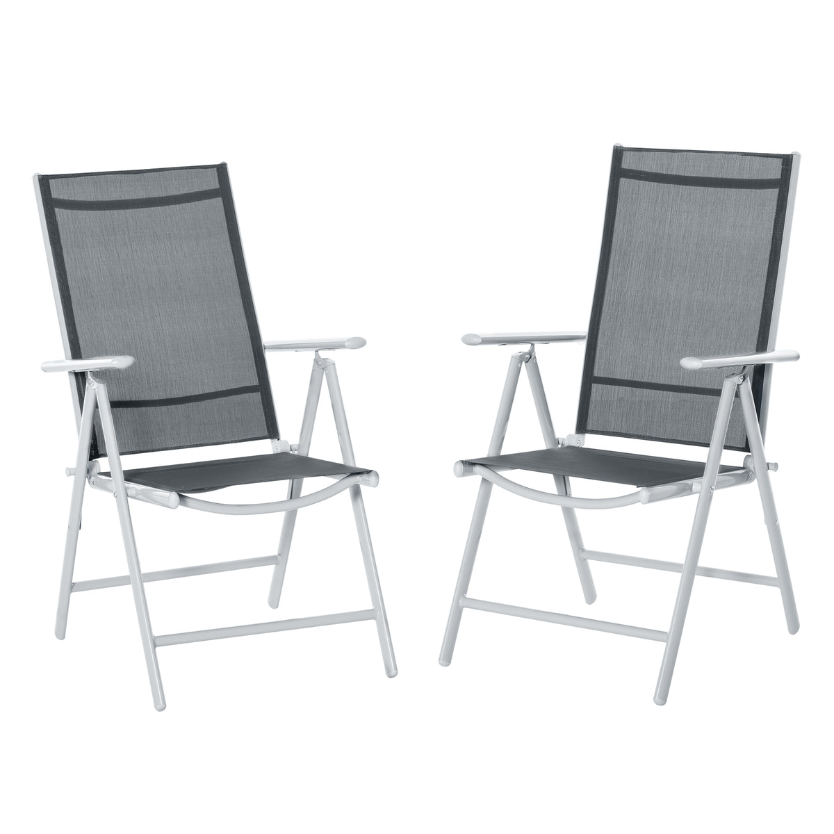 Conjunto de 2 cadeiras dobráveis ​​de alumínio para jardim com encosto alto ajustável de 8 níveis e apoio de braços 65x55x107 cm cinza — foto 1