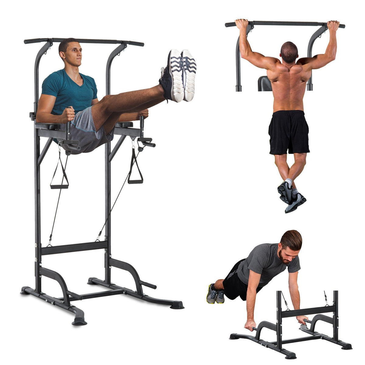 Power Tower Máquina de Musculação Banco 5 em 1 Exercícios Dip Pull-up Flexões e Abdominais - 94 x 99 x 182-232 cm — foto 2