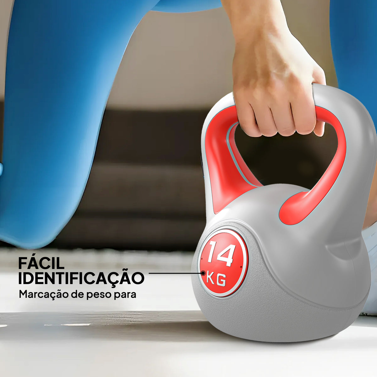 Kettlebell 14 kg Peso Russo com Revestimento de PU e Enchimento de Areia para Treinamento em Casa Ginásio 26x18x32 cm Vermelho e Cinza — foto 5