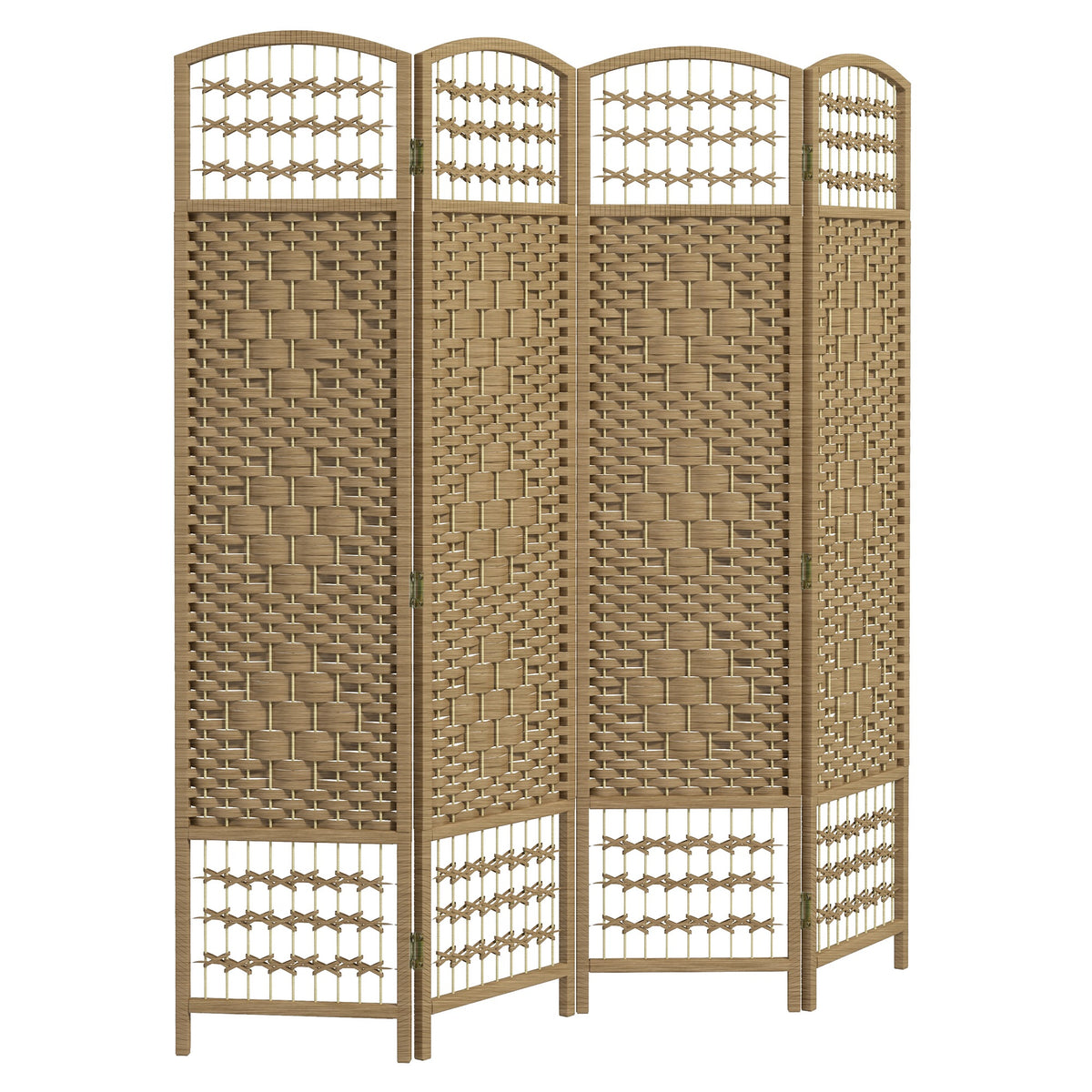 Biombo Dobrável de 4 Painéis, 160x170 cm, Separador de Ambientes em Corda de Papel, Estrutura de Madeira, Decoração para Quarto e Sala, Natural — foto 1