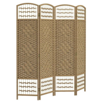 4-Panel Folding Room Divider, 160x170 cm, Paper Cord Divider with Wooden Frame, Natural Decor for Bedroom and Living Room