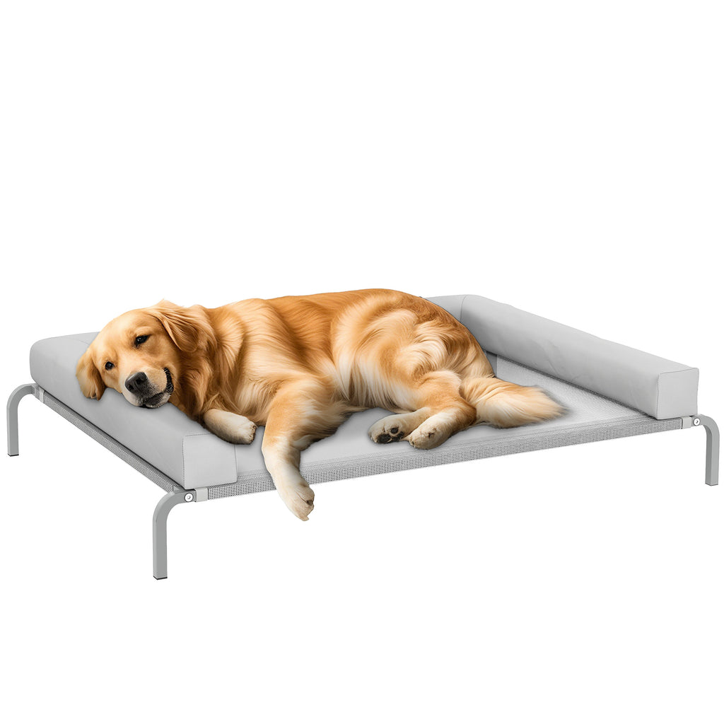 Cama Elevada para Cães com Latertais Amovíveis Cama Elevada para Cães Grandes Portátil com Malha Respirável Estrutura de Aço para Interior e Exterior 130x90x30 cm Cinza Claro — foto 1