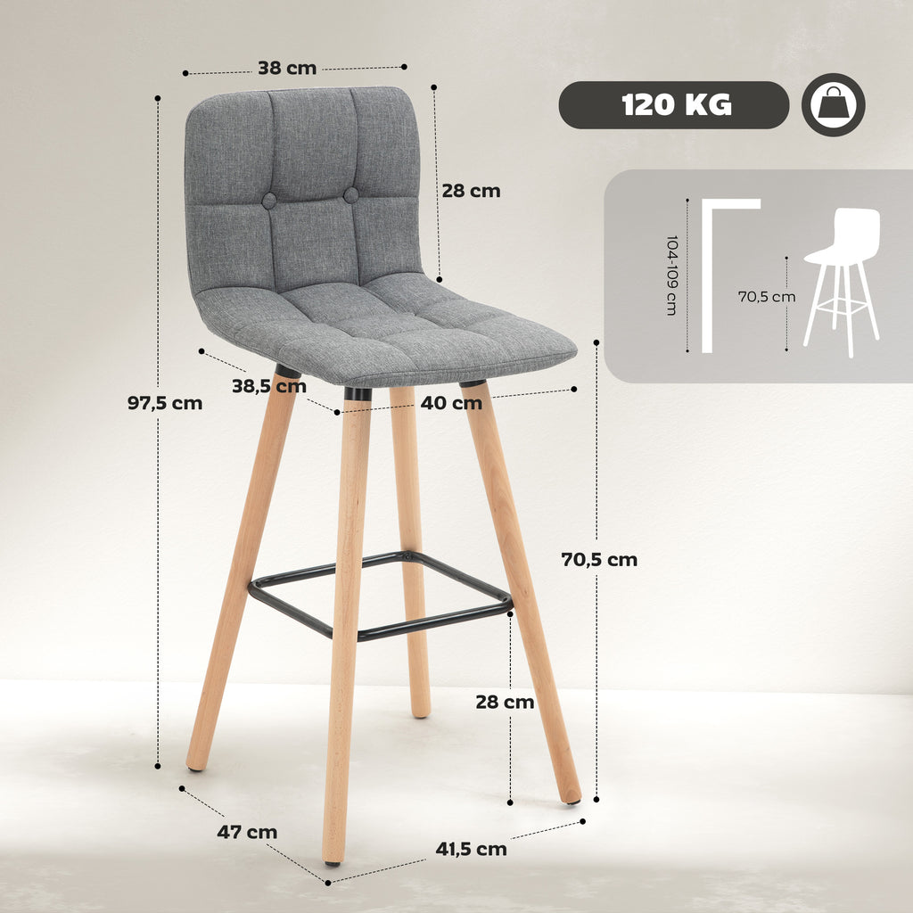 Conjunto de 2 Bancos de Bar Bancos Altos de Cozinha com Encosto Apoio para Pés Estilo Moderno Cadeiras Altas para Sala de Jantar 41,5x47x97,5 cm Cinzento — foto 3
